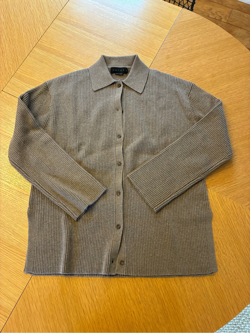 Hatch Ribbed Button-Front Cardigan in Taupe (Maternity)